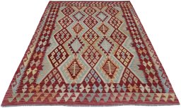 Full view of New Modern Design rug from Pakistan, 232 × 175 cm in Multi Color tones
