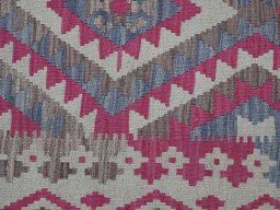 Backside of handmade New Modern Design rug showing knot structure and weave density