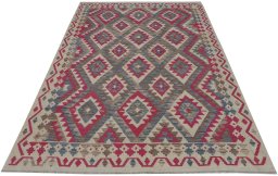 Full view of New Modern Design rug from Pakistan, 239 × 172 cm in Multi Color tones