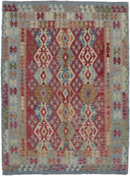 Full view of New Modern Design rug from Pakistan, 237 × 177 cm in Multi Color tones