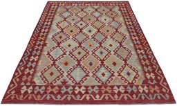 Full view of New Modern Design rug from Pakistan, 237 × 183 cm in Multi Color tones