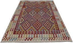Full view of New Modern Design rug from Pakistan, 240 × 178 cm in Multi Color tones