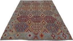 Full view of New Modern Design rug from Pakistan, 240 × 185 cm in Multi Color tones