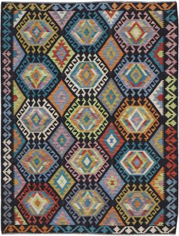 Full view of New Modern Design rug from Pakistan, 231 × 180 cm in Multi Color tones