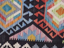 Backside of handmade New Modern Design rug showing knot structure and weave density