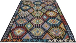 Full view of New Modern Design rug from Pakistan, 231 × 180 cm in Multi Color tones