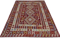 Full view of New Modern Design rug from Pakistan, 230 × 176 cm in Multi Color tones