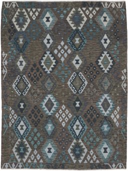Full view of New Modern Design rug from Pakistan, 241 × 182 cm in Multi Color tones