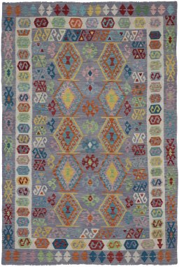Full view of New Modern Design rug from Pakistan, 296 × 201 cm in Multi Color tones