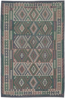 Full view of New Modern Design rug from Pakistan, 299 × 203 cm in Multi Color tones