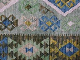 Backside of handmade New Modern Design rug showing knot structure and weave density