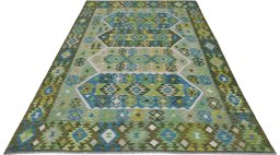 Full view of New Modern Design rug from Pakistan, 300 × 205 cm in Multi Color tones