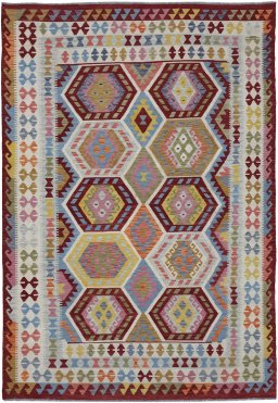 Full view of New Modern Design rug from Pakistan, 293 × 205 cm in Multi Color tones