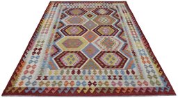 Full view of New Modern Design rug from Pakistan, 293 × 205 cm in Multi Color tones