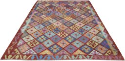 Full view of New Modern Design rug from Pakistan, 278 × 201 cm in Multi Color tones