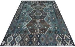 Full view of New Modern Design rug from Pakistan, 243 × 179 cm in Multi Color tones