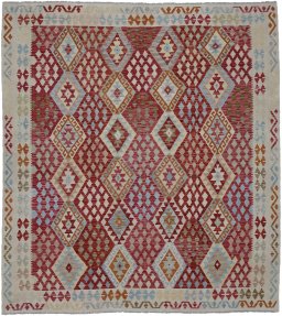 Full view of New Modern Design rug from Pakistan, 289 × 261 cm in Multi Color tones