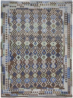 Full view of New Modern Design rug from Pakistan, 398 × 293 cm in Multi Color tones