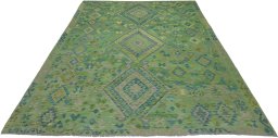Corner detail of New Modern Design rug showing border pattern and Wool pile