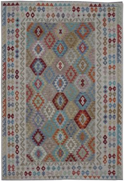 Full view of New Modern Design rug from Pakistan, 295 × 202 cm in Multi Color tones