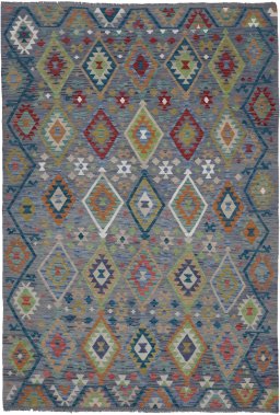 Full view of New Modern Design rug from Pakistan, 286 × 199 cm in Multi Color tones
