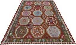 Full view of New Modern Design rug from Pakistan, 292 × 204 cm in Multi Color tones