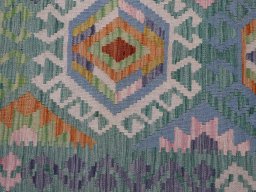 Backside of handmade New Modern Design rug showing knot structure and weave density