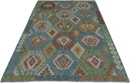 Full view of New Modern Design rug from Pakistan, 233 × 177 cm in Multi Color tones