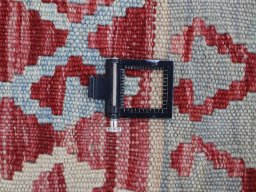 Corner detail of New Modern Design rug showing border pattern and Wool pile