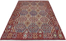 Full view of New Modern Design rug from Pakistan, 252 × 192 cm in Multi Color tones