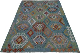 Full view of New Modern Design rug from Pakistan, 234 × 180 cm in Multi Color tones