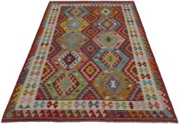 Full view of New Modern Design rug from Pakistan, 243 × 177 cm in Multi Color tones