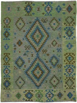 Full view of New Modern Design rug from Pakistan, 236 × 178 cm in Multi Color tones