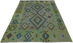 Full view of New Modern Design rug from Pakistan, 236 × 178 cm in Multi Color tones