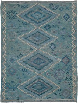 Full view of New Modern Design rug from Pakistan, 238 × 176 cm in Multi Color tones