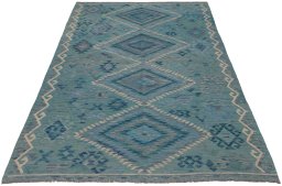 Full view of New Modern Design rug from Pakistan, 238 × 176 cm in Multi Color tones