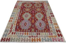 Full view of New Modern Design rug from Pakistan, 237 × 182 cm in Multi Color tones