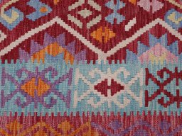 Backside of handmade New Modern Design rug showing knot structure and weave density