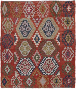 Full view of New Modern Design rug from Pakistan, 191 × 164 cm in Multi Color tones