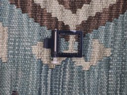 Corner detail of New Modern Design rug showing border pattern and Wool pile