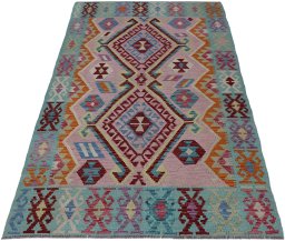 Full view of New Modern Design rug from Pakistan, 177 × 119 cm in Multi Color tones