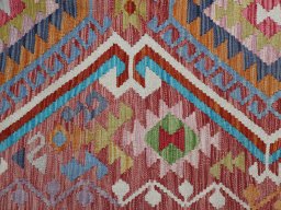 Backside of handmade New Modern Design rug showing knot structure and weave density