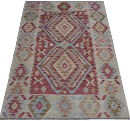 Full view of New Modern Design rug from Pakistan, 141 × 103 cm in Multi Color tones
