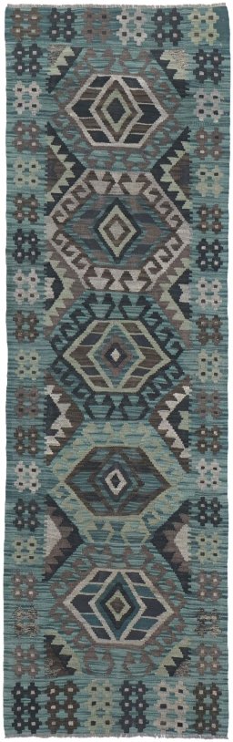 Full view of New Modern Design rug from Pakistan, 272 × 85 cm in Multi Color tones