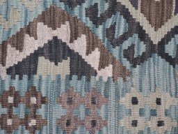 Backside of handmade New Modern Design rug showing knot structure and weave density