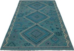 Full view of New Modern Design rug from Pakistan, 241 × 173 cm in Multi Color tones
