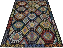 Full view of New Modern Design rug from Pakistan, 234 × 177 cm in Multi Color tones