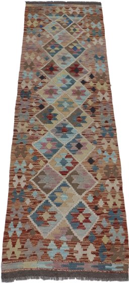Full view of New Modern Design rug from Pakistan, 199 × 62 cm in Multi Color tones