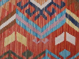 Backside of handmade New Modern Design rug showing knot structure and weave density