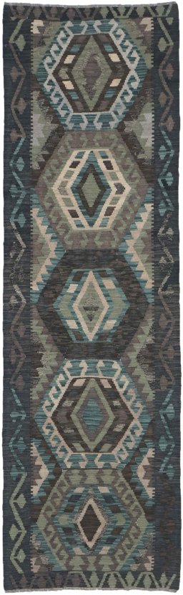 Full view of New Modern Design rug from Pakistan, 298 × 89 cm in Multi Color tones